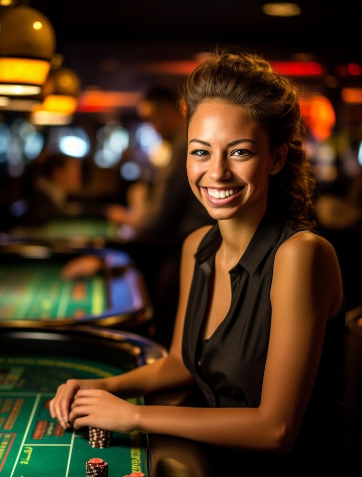 Meja kasino langsung dengan dealer di studio troblox menampilkan blackjack dan roulette